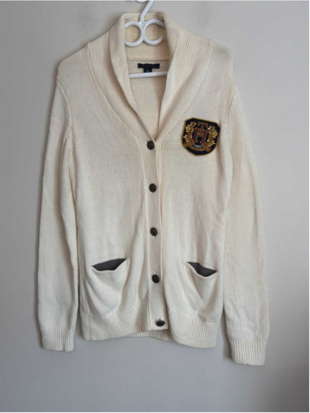 Vintage Tommy Hilfiger Cardigan Sweater Size M Cream Varsity Academia Collegiate